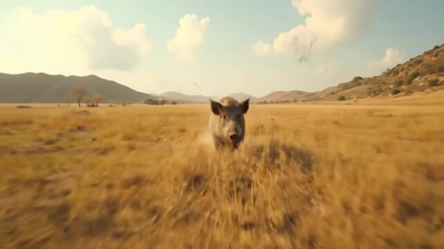 Javali corriendo por la hierba