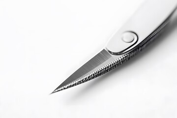 Close up shot of surgical scissors precision sharp blades isolated against white background