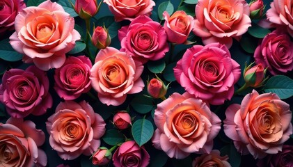 Naklejka premium Intricate blooming roses, densely packed, vibrant hues, roses, repeating, lush