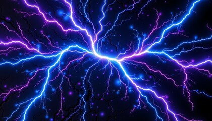 electric light veins â€“ abstract lightning like patterns in neon blue and purple branching across a textured dark surface, with faint glows trailing behind.