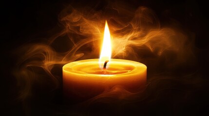 A 4K photo of candle with a bright flame surrounded by puffs of smoke, creating an atmosphere of mystery and cozines.