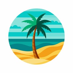 palm tree on the beach vector art on white background