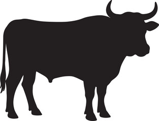 Cow vector illustration on white background, silhouette, line art, outline, icon black and white
