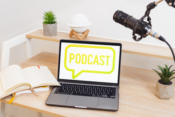 Equipment setup for an engaging podcast discussion on education and interviews in a modern workspace