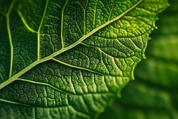 Fototapeta premium Close-up of a vibrant green leaf showing detailed texture and veins