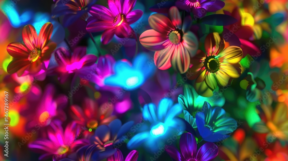 Poster colorful intertwined strands forming a complex pattern. background image of multi colored with neon 