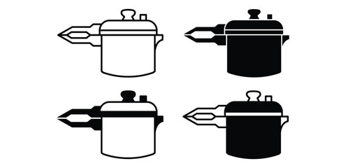 Pressure Cooker Icons Set Black and White Color Vector Design on White Background