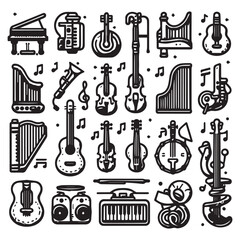 Fototapeta premium vector collection of musical instrument icon clipart in editable line style