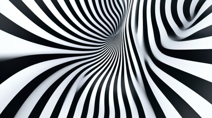 Abstract black and white striped tunnel swirling into a vortex.
