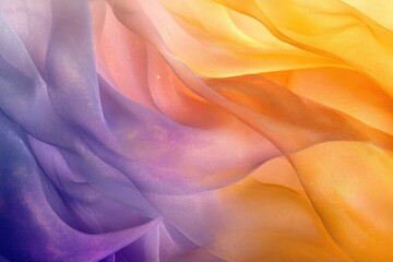 Obraz premium Abstract flowing fabric with gradient colors from purple to orange creating a soft and dreamy texture