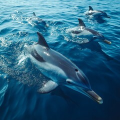 Naklejka premium Playful Dolphins Swimming in the Ocean at a Sunny Day