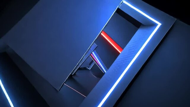 Dynamic geometric background with pulsating neon lights, squares and triangles shapes