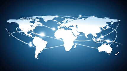 Obraz premium Global connectivity and communications network illuminated world map for worldwide business expansion and international partnerships concept