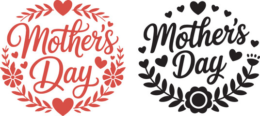 Mother’s Day Typography with Rose and Heart Floral Decoration – Festive Vector Design, 