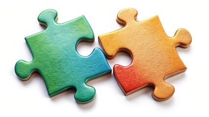 Obraz premium Two puzzle pieces with intersecting edges, each bearing a unique shape and color