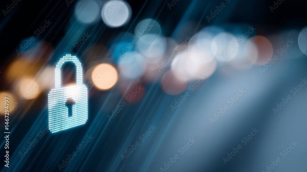 Aufkleber A glowing digital lock icon represents online security, surrounded by abstract data streams, emphasizing the importance of privacy and safety in the digital realm