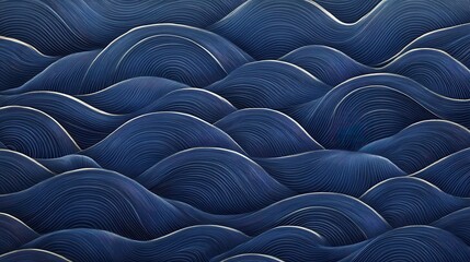 Obraz premium Minimalist Japanese Wave Pattern in Deep Indigo