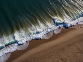 A mesmerizing aerial top-view photograph capturing the spectacular dance of ocean waves