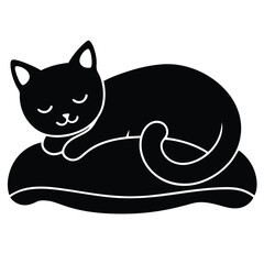 Sweet Dreams Adorable Sleeping Cat Illustration
