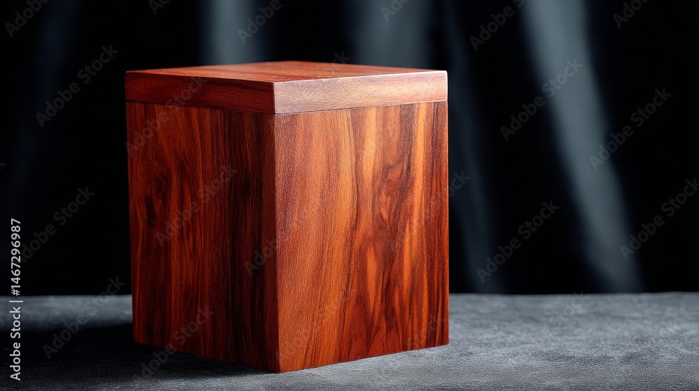 Poster a handcrafted cedar box features a rich, vibrant grain against a dark backdrop, highlighting its cra