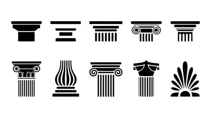 Ancient Greek Roman Column Capital Architecture Icon Set