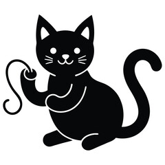 Adorable Black Cat Playing with Yarn Cute Kitten Illustration
