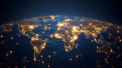 Global network lights illuminated earth