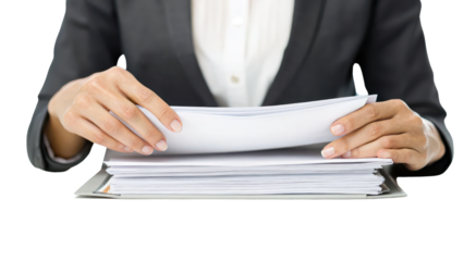Business professional examining documents. transparent background.