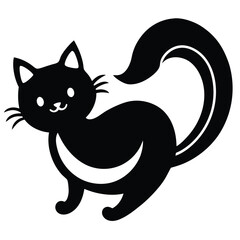 Adorable Black Cat Illustration Simple Silhouette Design