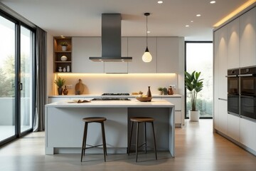 Sleek modern kitchen island with breakfast bar and ample counter space , counter space, luxury