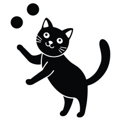 Playful Cat Juggling Balls A Fun Black and White Illustration