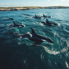 Obraz premium Orca Pod Swimming Gracefully in the vast Ocean Waters