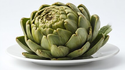 Fototapeta premium Close-up of a fresh green artichoke with tightly packed leaves. Perfect for healthy food, vegan diet, botanical themes, and organic vegetable designs.