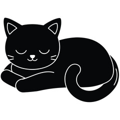 Adorable Sleeping Black Cat Illustration