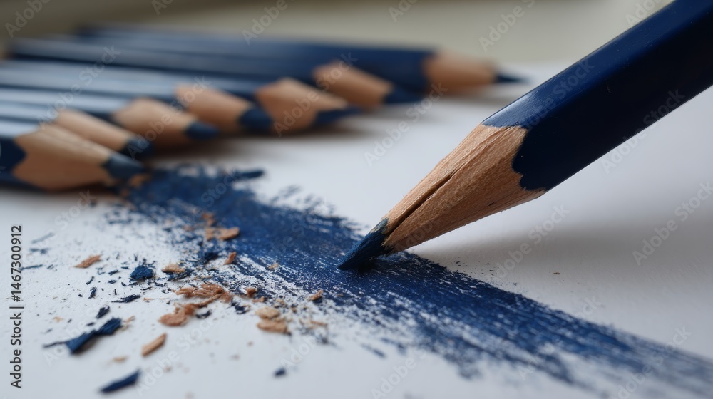 Poster A rough sketch of a blue thumbtack is drawn with crayon shading on a white surface, positioned at a slight diagonal with ample copy space to the left
