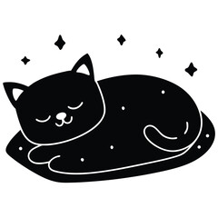Adorable Sleeping Black Cat Illustration