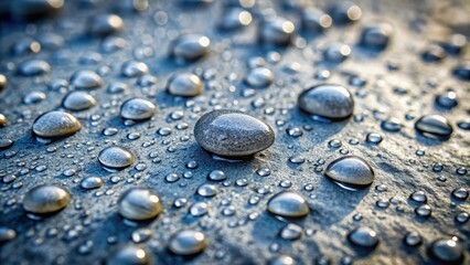 Water droplets on rough gray stone surface in daylight, creating a sense of depth and texture
