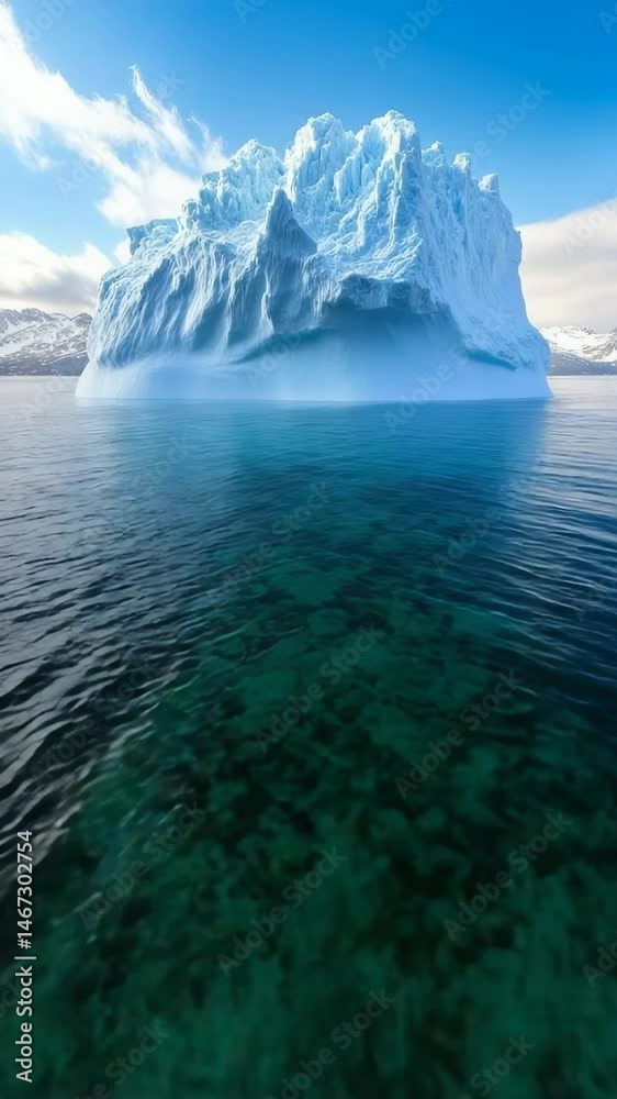 Poster Large iceberg floating in the ocean with its enormous underwater portion visible, creating a captivating contrast between the visible and hidden parts of nature