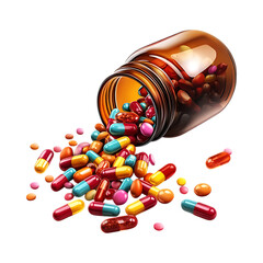Spilled Pills A Colorful Image of Medicine and Healthcare against transparent background