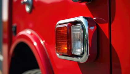 Close-up of firetruck's vibrant red paint, showing texture and gloss , shiny, intense, detail