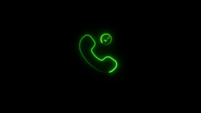 Glowing neon phone call icon isolated on black background. HD Video motion graphic animation
