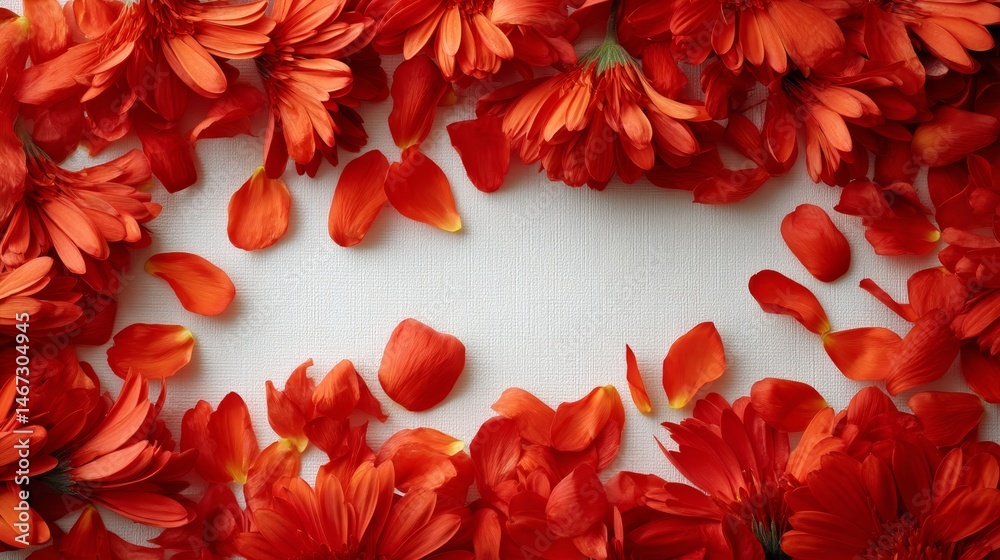 Poster a stunning arrangement of coral gerbera petals forms a natural frame around a central empty area, id