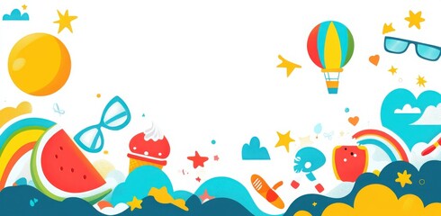 summer flat design background with colorful elements and geometric patterns