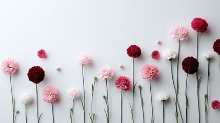 Soft pastel flowers are arranged in an airy repeating pattern against a bright white background, providing a serene and inviting ambiance with a clear space for text