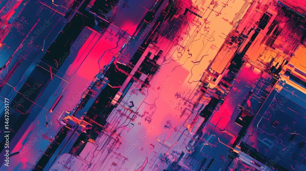 Poster abstract digital shape and particle technological cyber style design connecting become system shape 