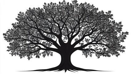 Obraz premium Full leafy tree silhouette, botanical clipart for design or architecture use 