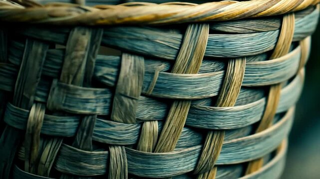 Close-up of a woven wicker basket texture