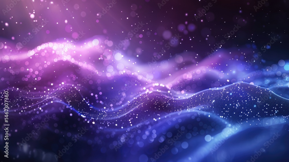 Poster abstract picture of neon light particle with digital technology style design connecting become dynam