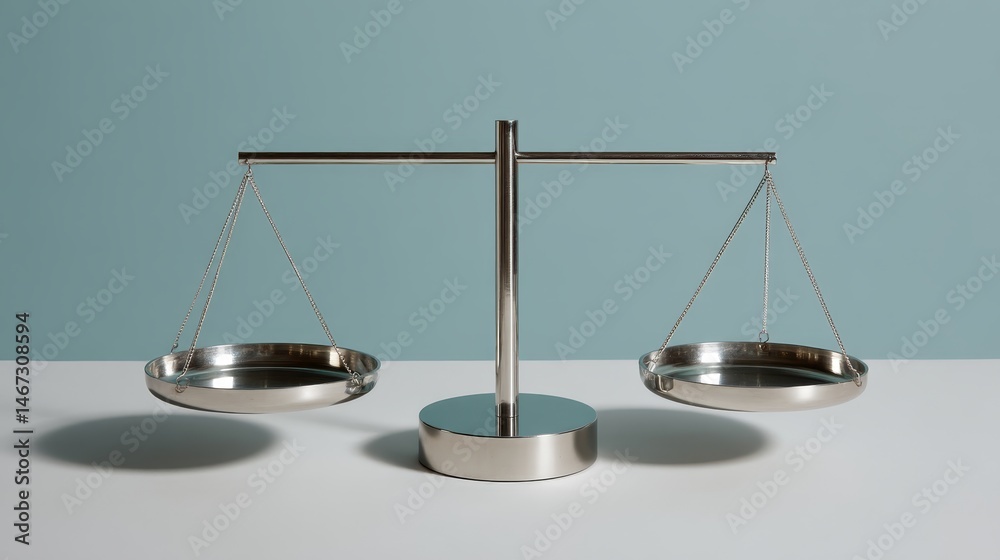 Leinwandbilder a balanced metallic scale icon stands centered against a neutral background, featuring clean lines a