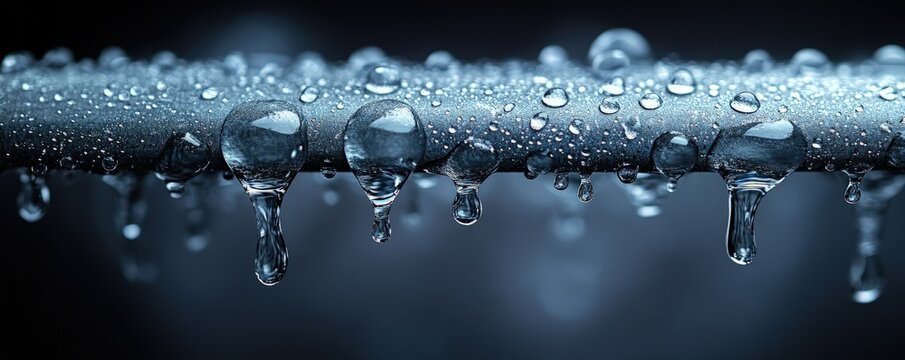 Water droplets clinging to a metal surface